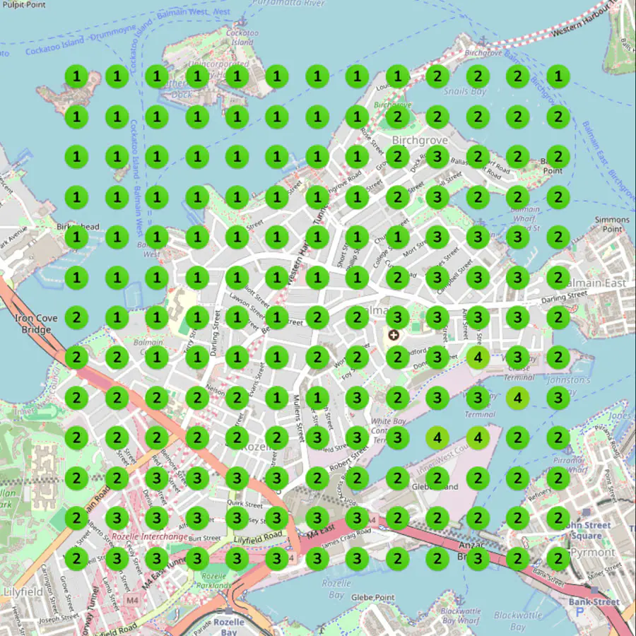 Balmain rank grid after the work, mostly green