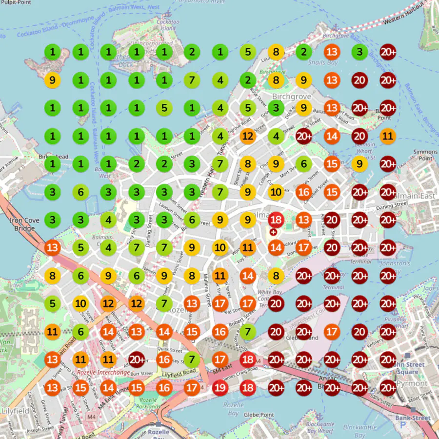 Balmain rank grid before the work, mostly red