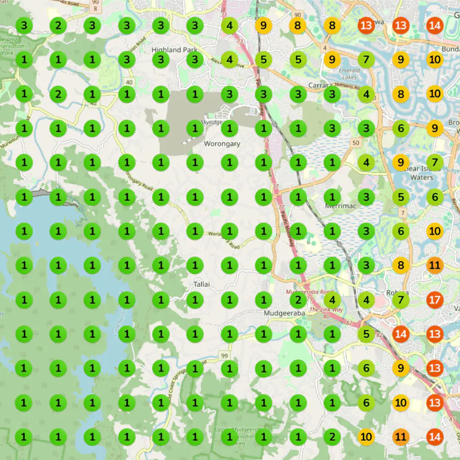 Gold Coast rank grid after the work, mostly green