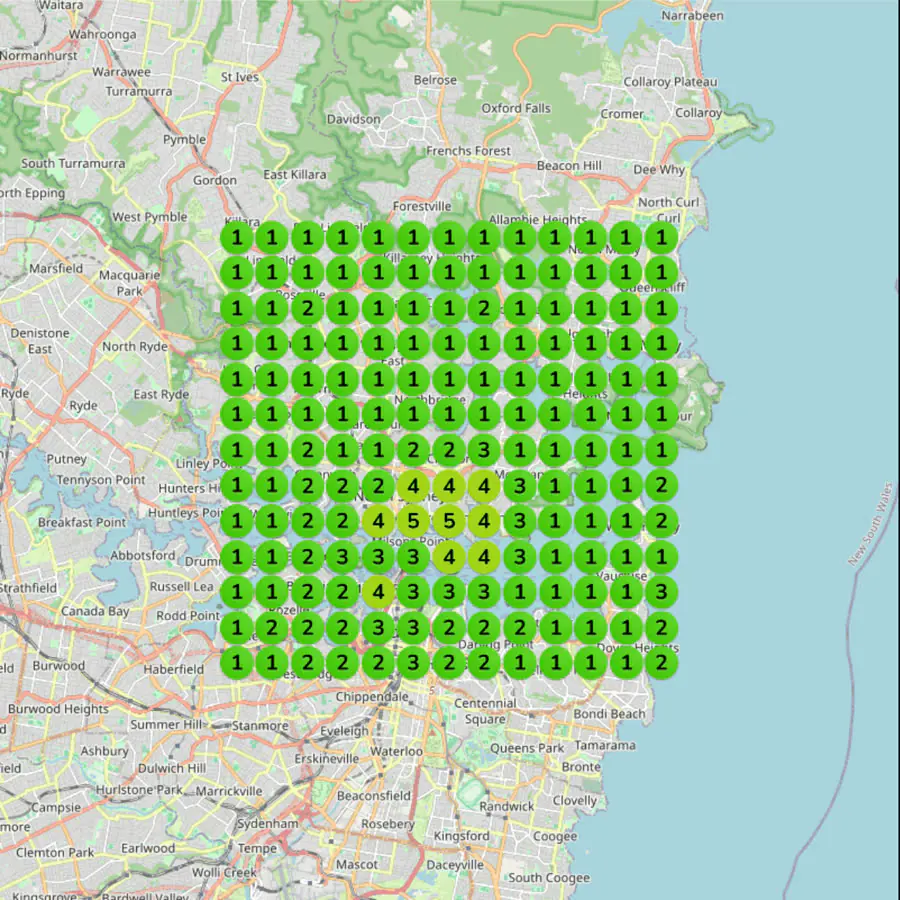 Sydney rank grid after the work, mostly green