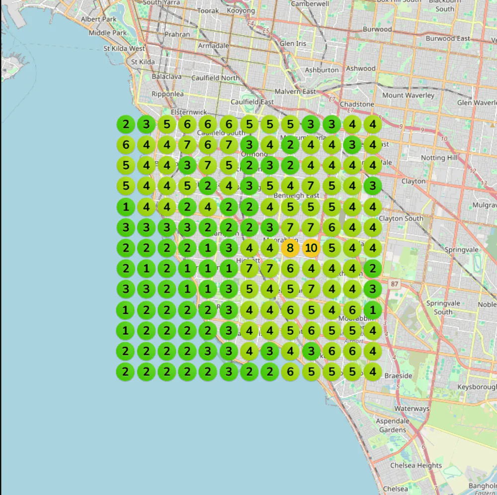 Local rank grid after the work, showing top-three rankings